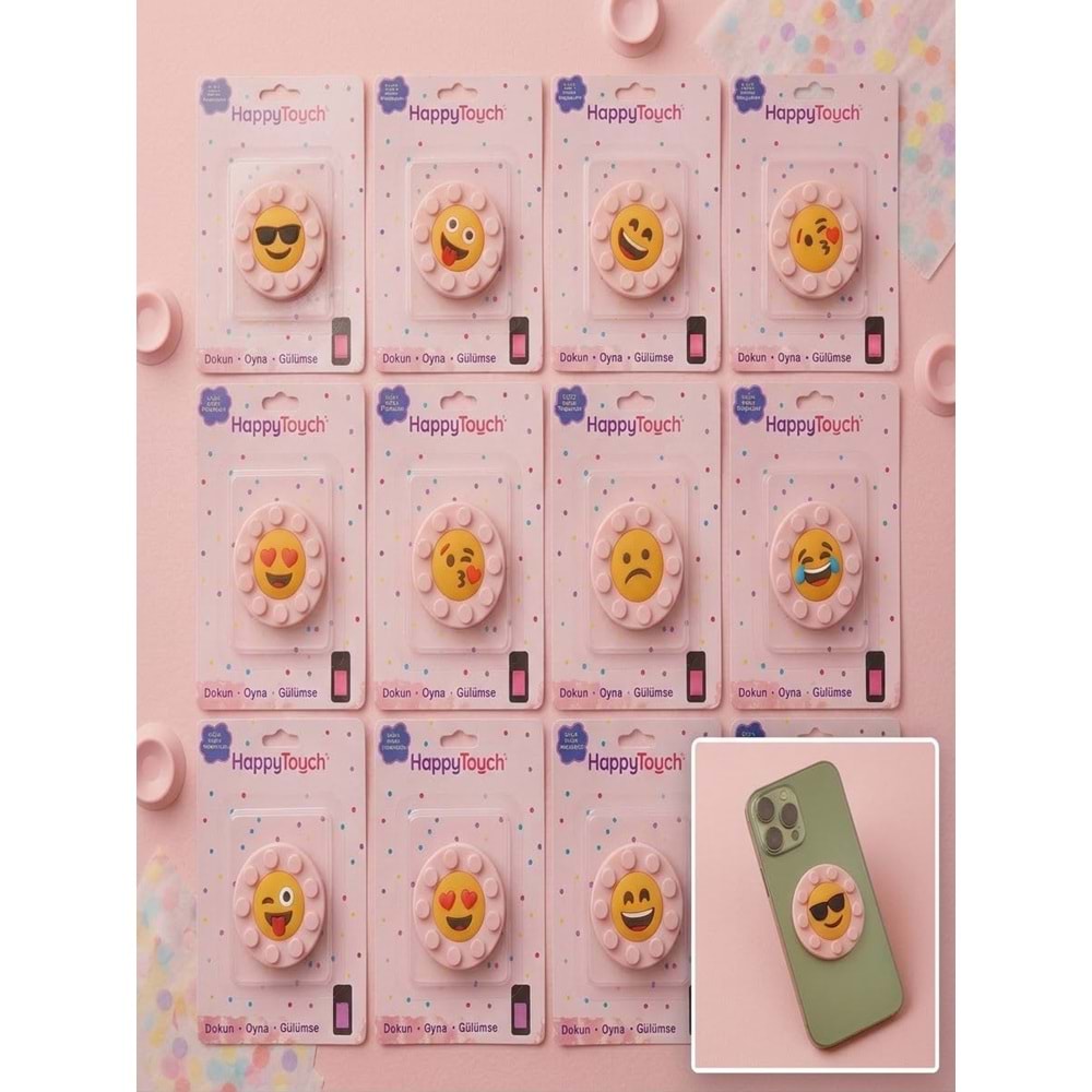 HAPPY TOUCH EMOJİ TELEFON VANTUZU TELEFON TUTUCU PEMBE 12*