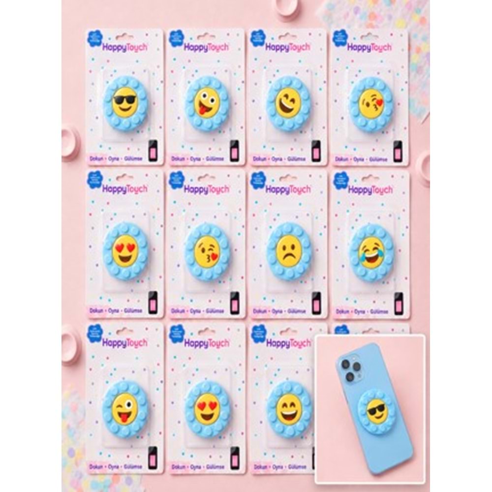 HAPPY TOUCH EMOJİ TELEFON VANTUZU TELEFON TUTUCU MAVİ 12*