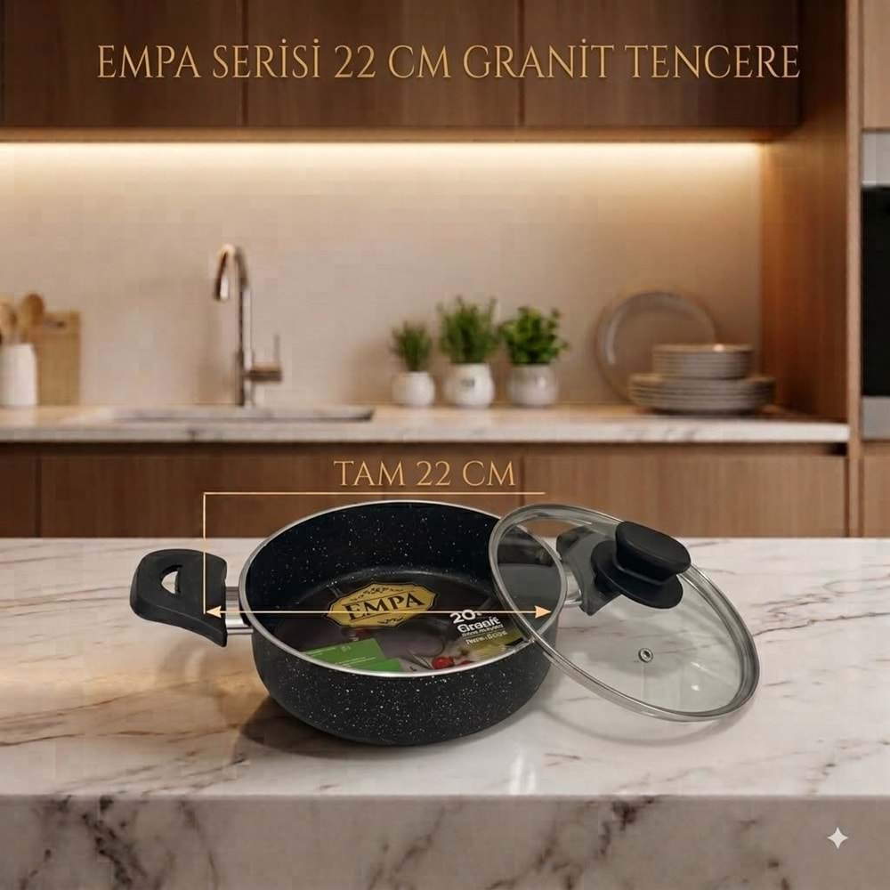 TUNA HAUSE EMPA SERİSİ 22 CM GRANİT BASIK TENCERE 12*
