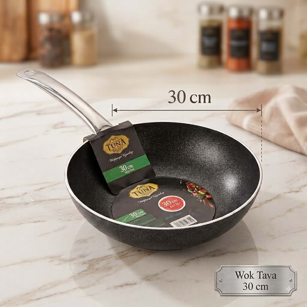 TUNA HAUSE 30 CM METAL KULP GRANİT WOK TAVA