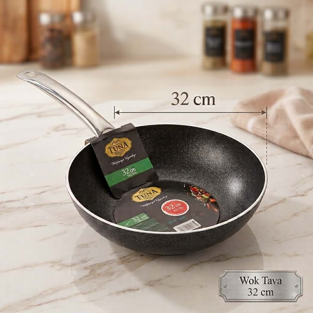 TUNA HAUSE 32 CM METAL KULP GRANİT WOK TAVA