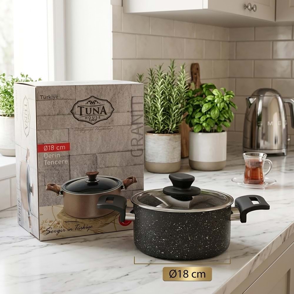 TUNA HAUSE SEVDE SERİSİ 18 CM GRANİT DERİN TENCERE