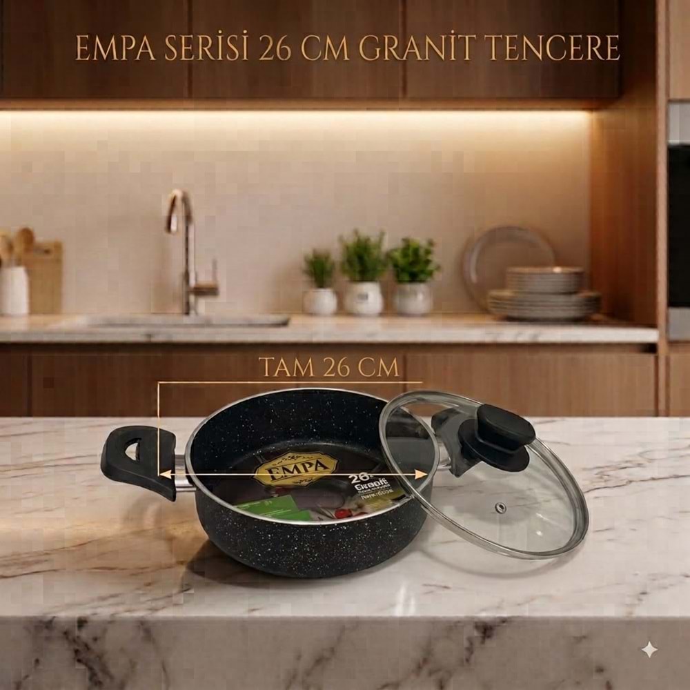 TUNA HAUSE EMPA SERİSİ 26 CM GRANİT BASIK TENCERE 12*