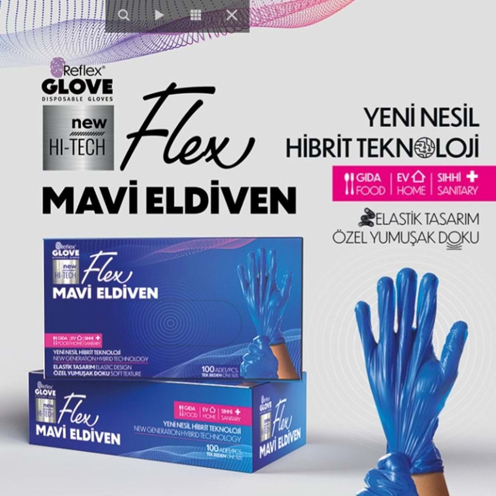 FLEX MAVİ ELDİVENİ HİBRİT TEK BEDEN 100LÜ