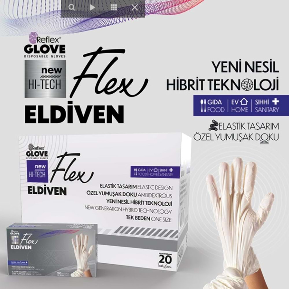 FLEX BEYAZ ELDİVENİ HİBRİT TEK BEDEN 100LÜ