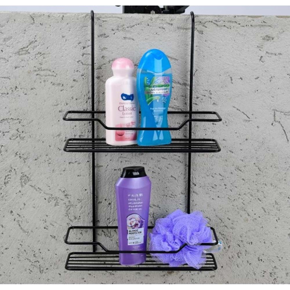 ECE METAL 2 KATLI ASKILI SİYAH PLASTİK KAPLAMA BANYO RAFI 30X12X35,5CM 4*