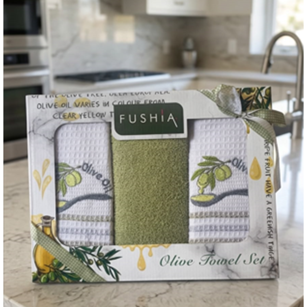 FUSHİA 3LÜ OLİVE TOWEL MUTFAK SETİ PEÇETE + HAVLU 40X60 CM