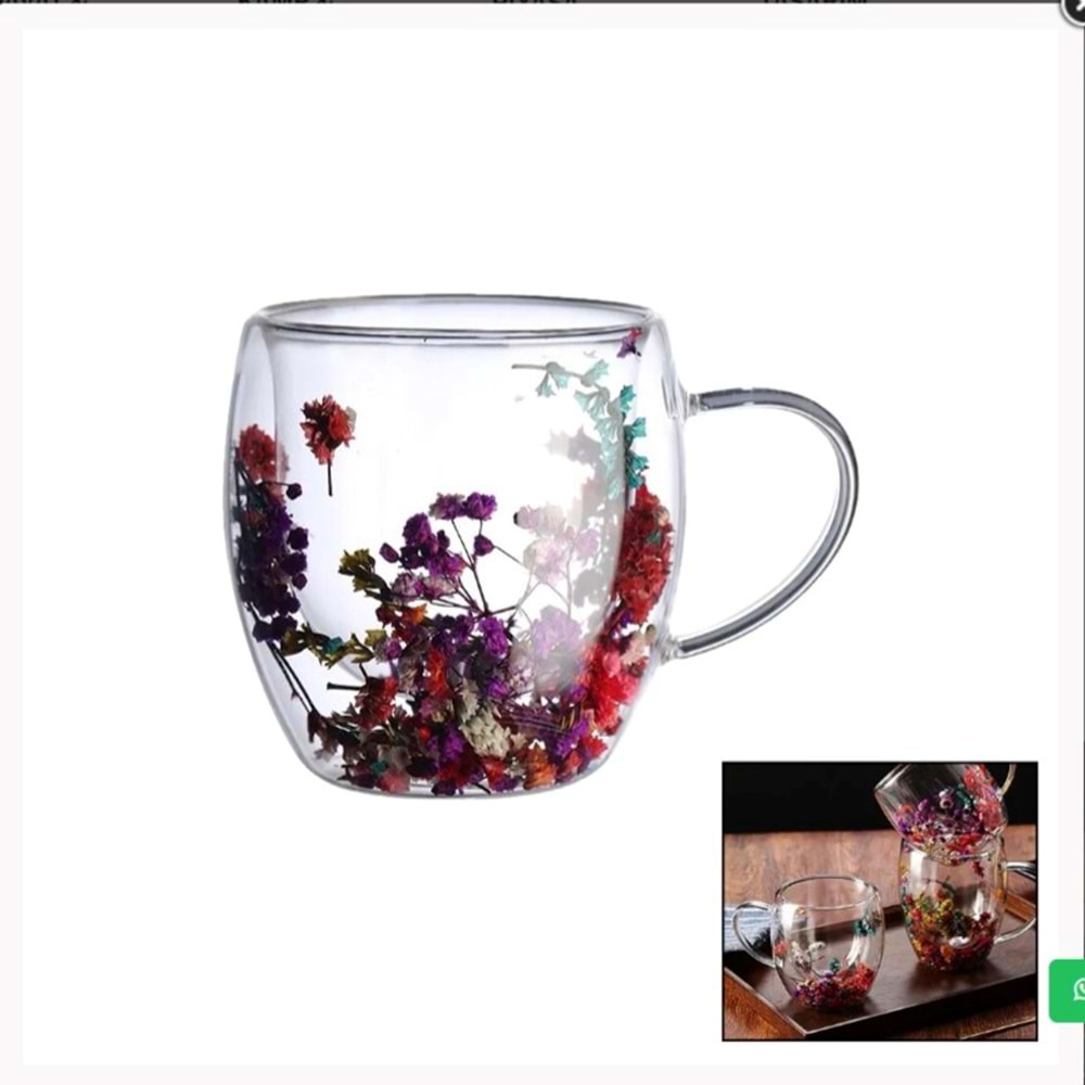 HAKDEM ÇİFT CİDARLI ÇİÇEKLİ BARDAK 250 ML