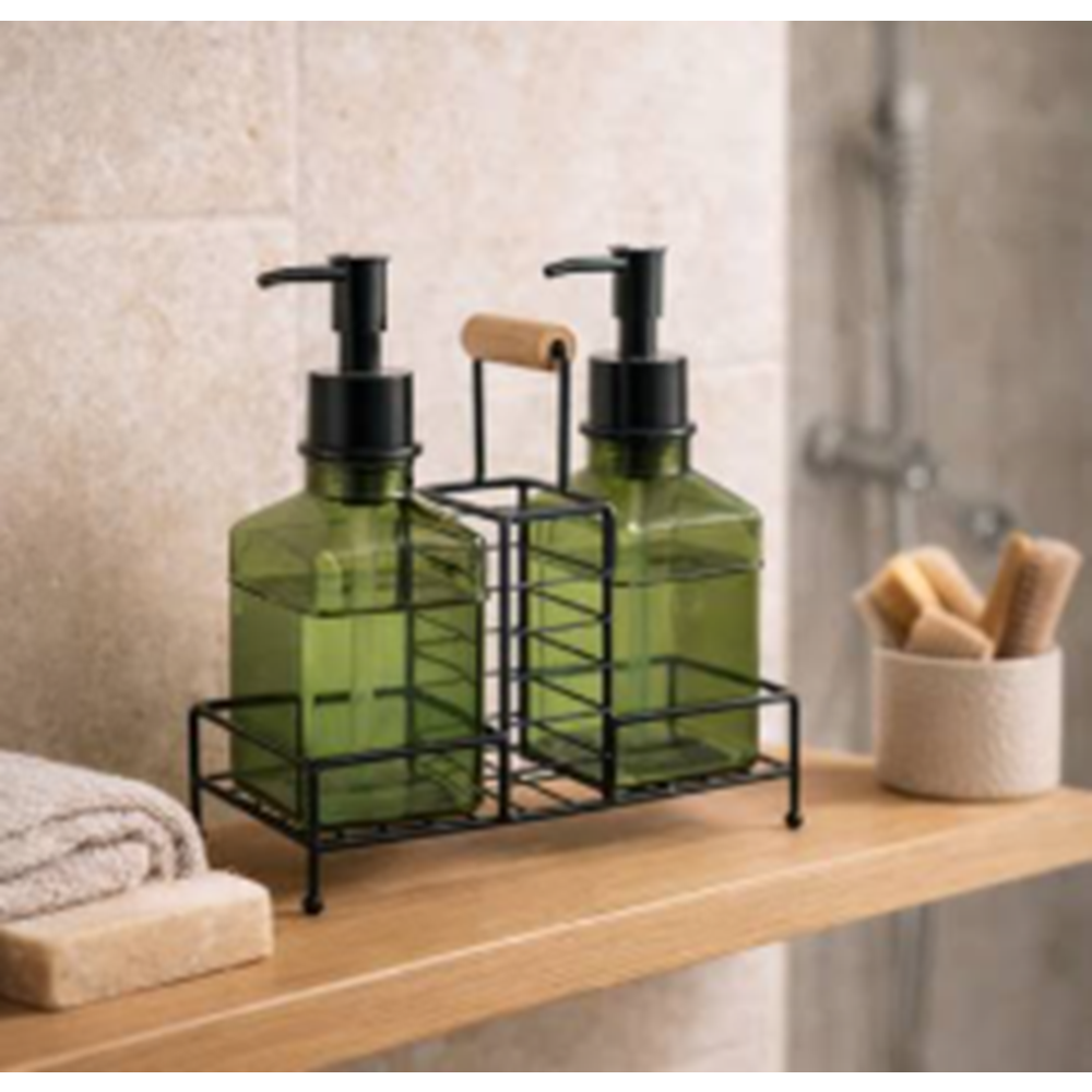 TUTKU HOME METAL STAND 2'Lİ CAM SABUNLUK 500ML 24,5X9,5X22CM