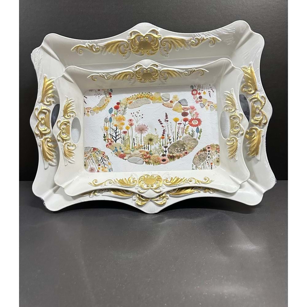 2 Lİ LÜX BEYAZ OTANTİK TEPSİ BÜYÜK BOY *18