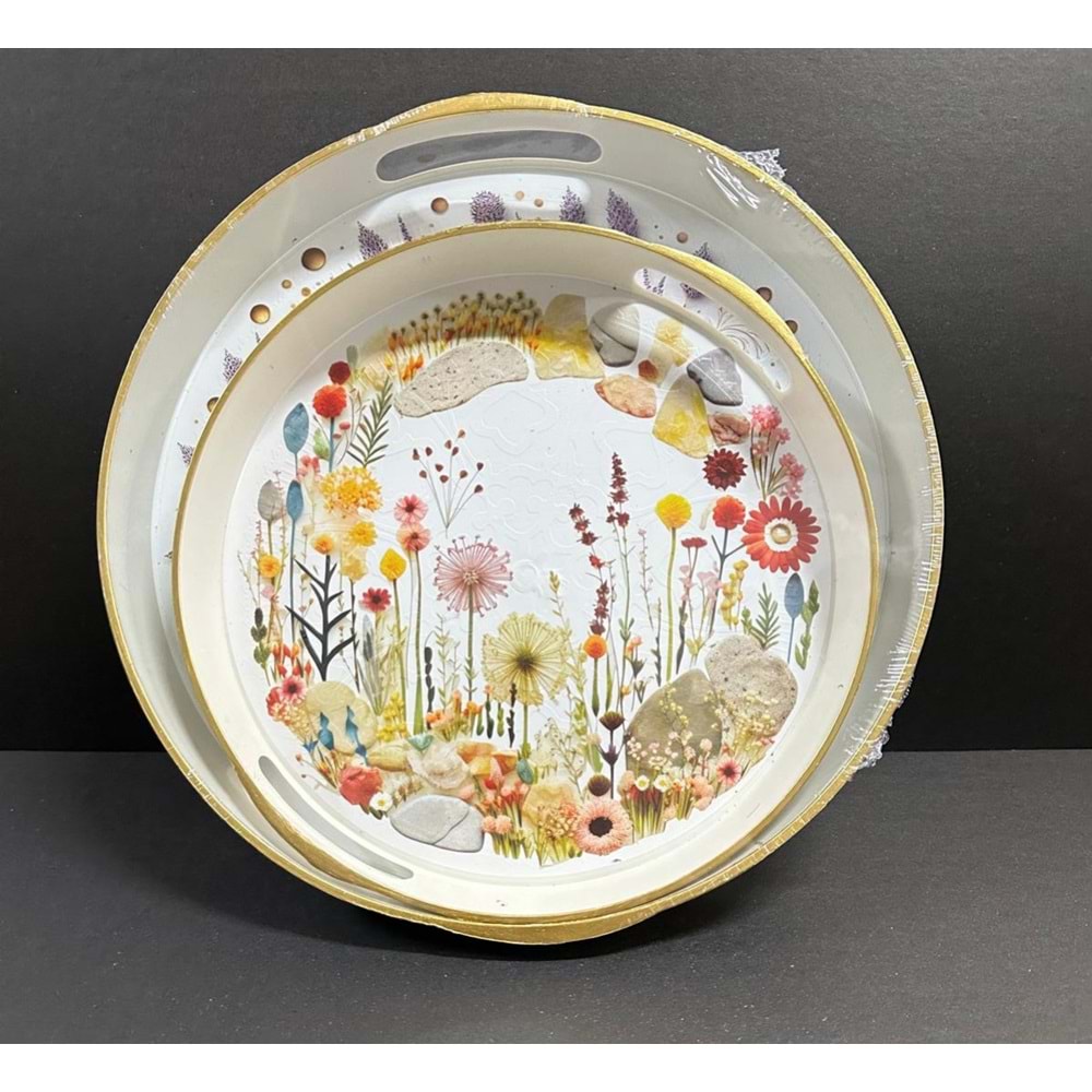 2 Lİ LÜX BEYAZ YUVARLAK TEPSİ BÜYÜK BOY *18