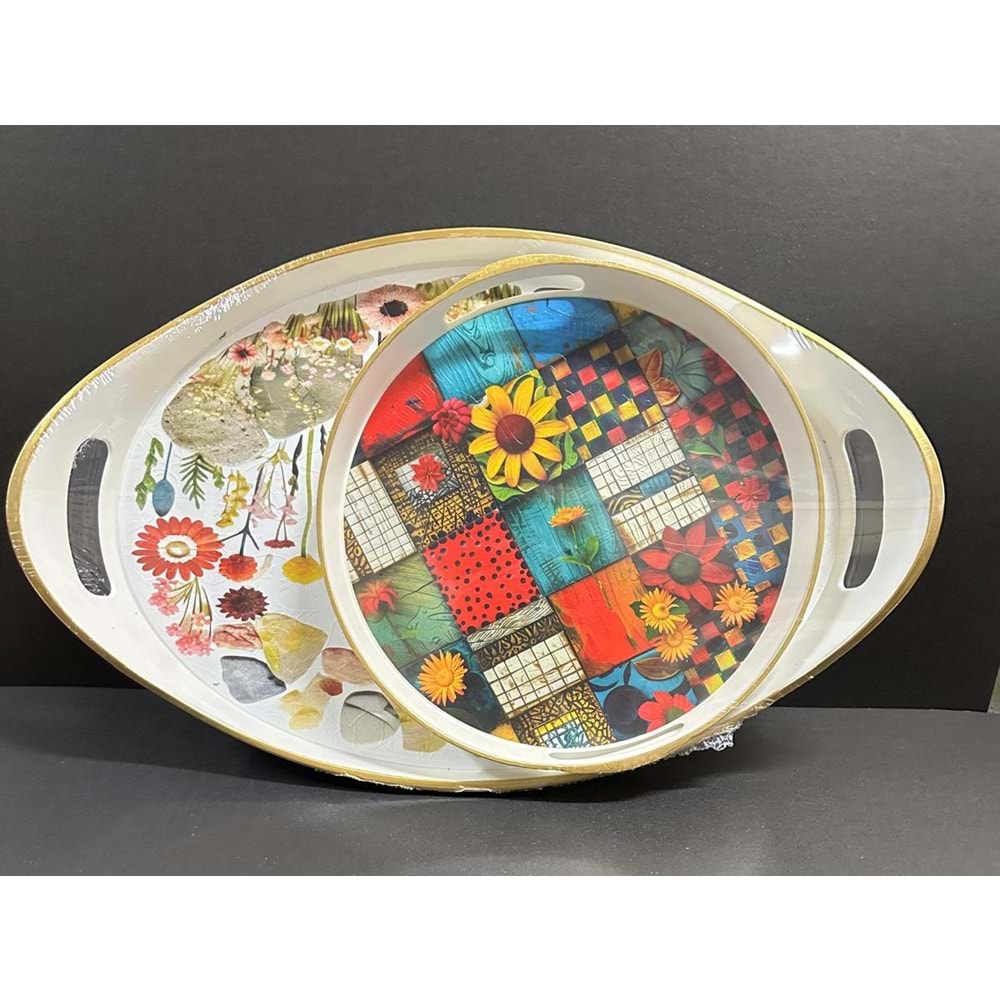 2 Lİ LÜX BEYAZ HİRA TEPSİ BÜYÜK BOY *18