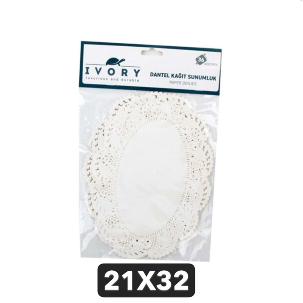 IVORY KAĞIT DANTEL SUNUMLUK OVAL 21X32 36LI 240*