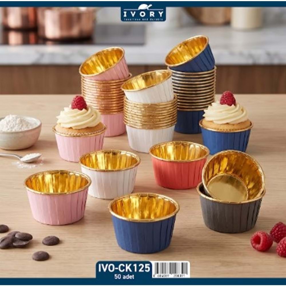IVORY 50Lİ YUVARLAK GOLD KEK KAPSÜLÜ 60*