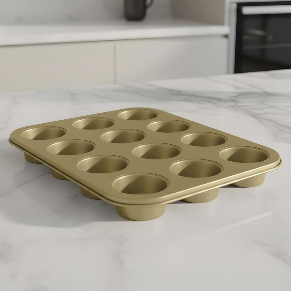 IVORY 12 SIRA GOLD MUFFİN KEK KALIBI 60*