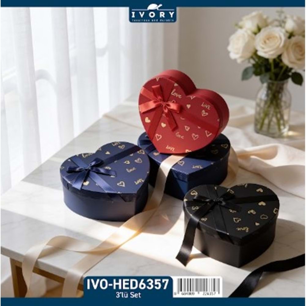 IVORY ÜÇLÜ KALP HEDİYE KUTUSU 36*