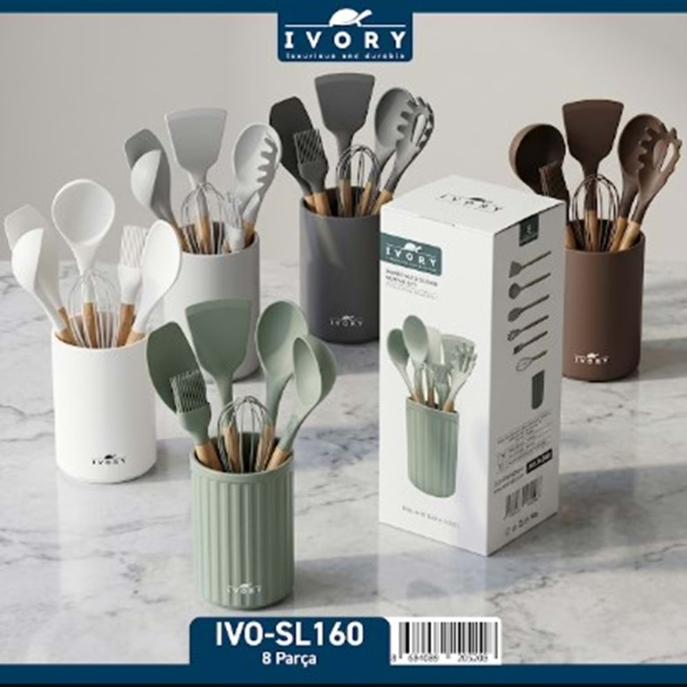 IVORY 8 PARÇA BAMBU SAPLI SİLİKON MUTFAK SETİ 24*