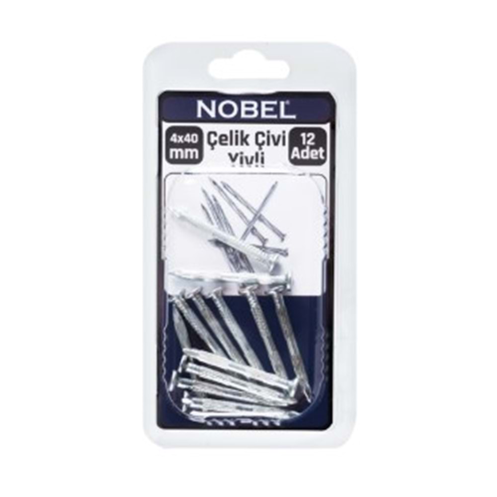 NOBEL FIX ÇELİK ÇİVİ 4 X 40 YİVLİ 12 Lİ