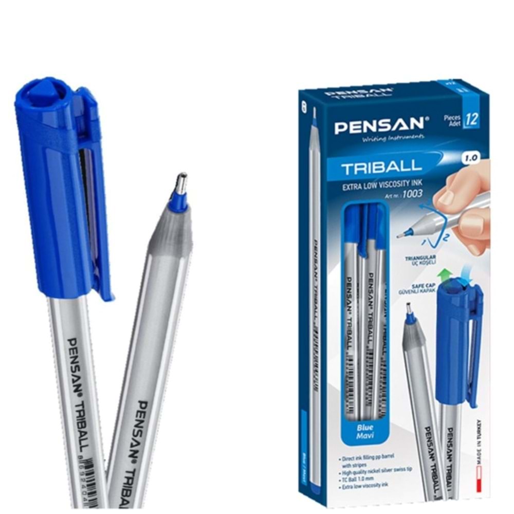 PENSAN TRİBALL ÜÇGEN TÜKENMEZ KALEM MAVİ *12