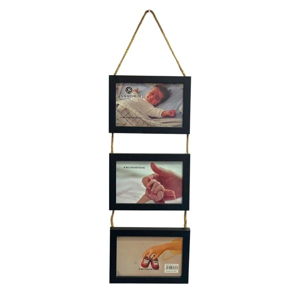 SAVOR SİYAH ASKILI 3LÜ AHŞAP ÇERÇEVE 10X15CM