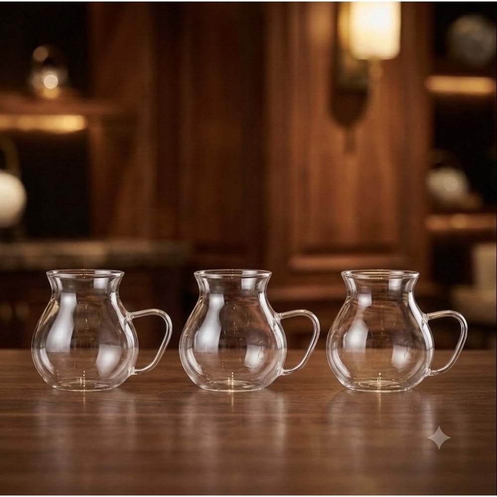 SAVOR 3LÜ KULPLU TOMBUL KEYFİ ALA ÇAY BARDAĞI 200ML 48*