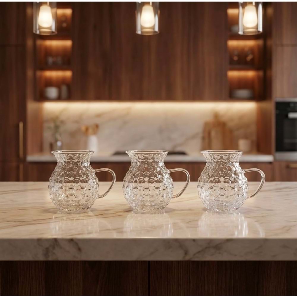SAVOR 3LÜ KULPLU DAMLA MODEL TOMBUL KEYFİ ALA ÇAY BARDAĞI 200ML 48*