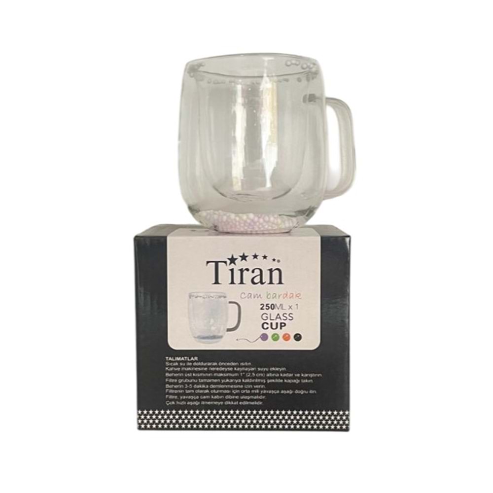 TİRAN CAM BARDAK 250 ML ÇİFT CİDARLI BARDAK *48