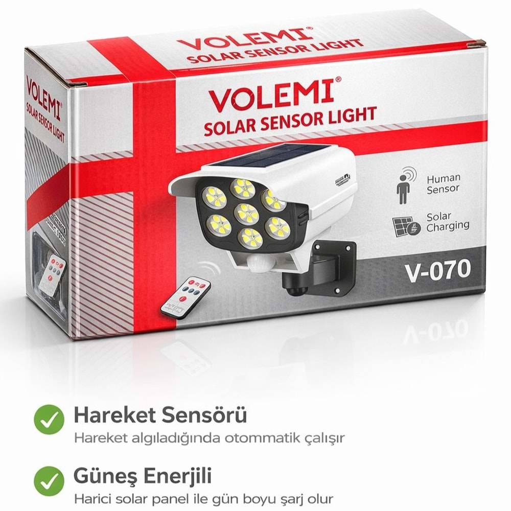 VOLEMİ GÜNEŞ ENERJİLİ SENSÖRLÜ DUVAR LAMBASI