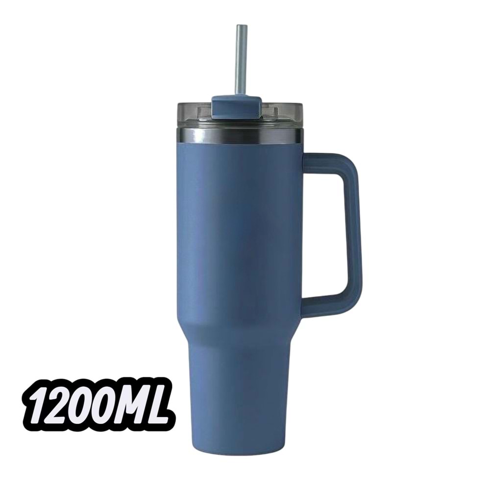 VADİ 1200ML 304 STAİNLESS STEEL KUPLU PİPETLİ TERMOS KUPA 25*