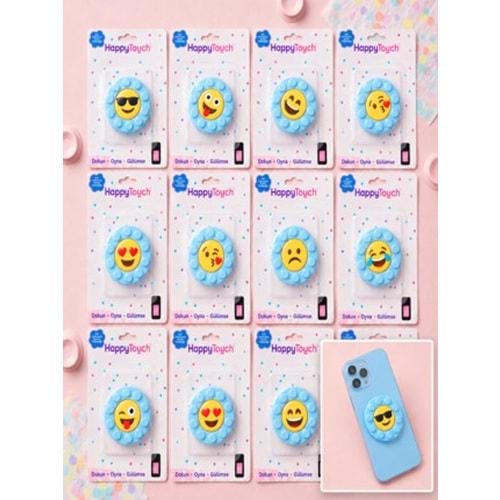 HAPPY TOUCH EMOJİ TELEFON VANTUZU TELEFON TUTUCU MAVİ 12*