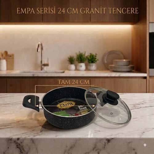 TUNA HAUSE EMPA SERİSİ 24 CM GRANİT BASIK TENCERE 12*