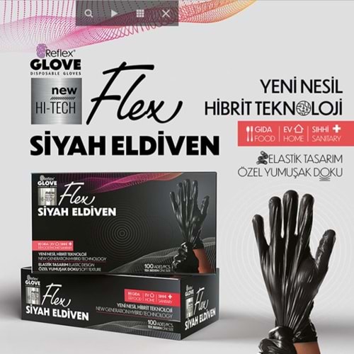 FLEX SİYAH ELDİVENİ HİBRİT TEK BEDEN 100LÜ