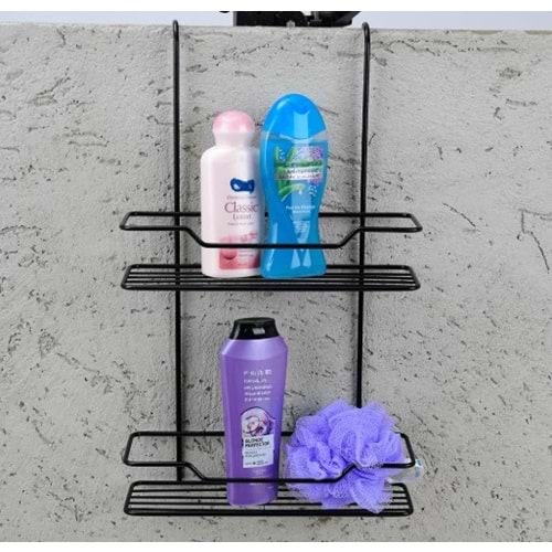 ECE METAL 2 KATLI ASKILI SİYAH PLASTİK KAPLAMA BANYO RAFI 30X12X35,5CM 4*