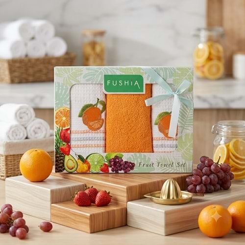 FUSHİA 3LÜ FRUİT TOWEL MUTFAK SETİ PEÇETE + HAVLU 40X60 CM