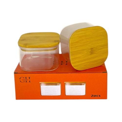 CEBE HOME BAMBU KAPAK CAM KAVANOZ 2Lİ KARE 60x100 300ml 36*