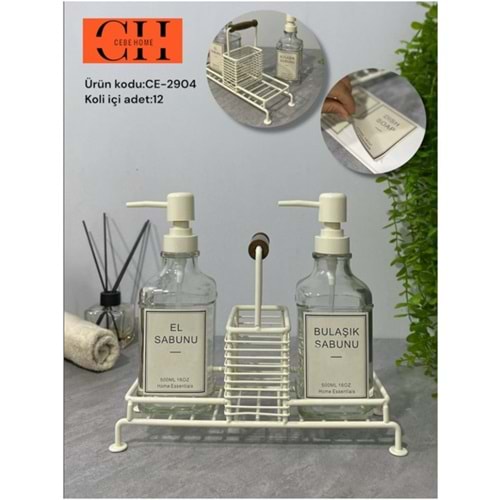 CEBE HOME METAL STANDLI CAM SIVI SABUNLUK 2 Lİ 500ML SİYAH 12*