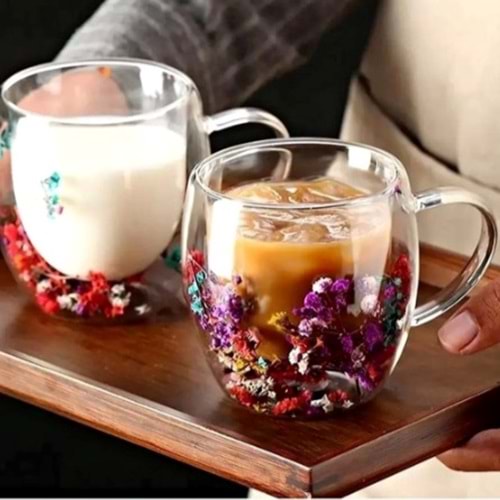 HAKDEM ÇİFT CİDARLI ÇİÇEKLİ BARDAK 250 ML