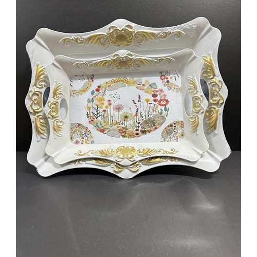 2 Lİ LÜX BEYAZ OTANTİK TEPSİ BÜYÜK BOY *18