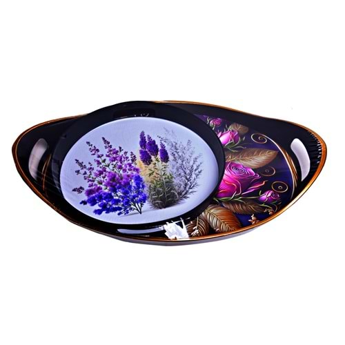 2 Lİ HİRA SİYAH TEPSİ BÜYÜK BOY *18