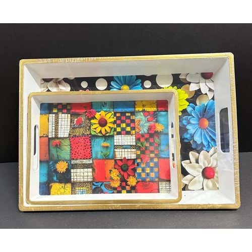 2 Lİ LÜX BEYAZ KARE TEPSİ BÜYÜK BOY *18