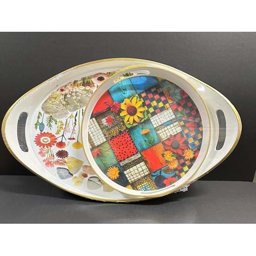 2 Lİ LÜX BEYAZ HİRA TEPSİ BÜYÜK BOY *18