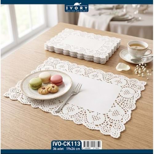 IVORY KAĞIT DANTEL SUNUMLUK KARE 19X26CM 36LI 12*