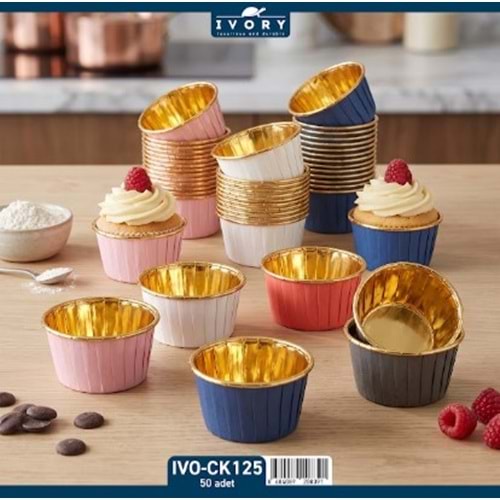 IVORY 50Lİ YUVARLAK GOLD KEK KAPSÜLÜ 60*