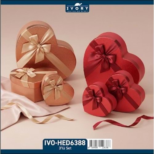 IVORY ÜÇLÜ KALP HEDİYE KUTUSU 36*