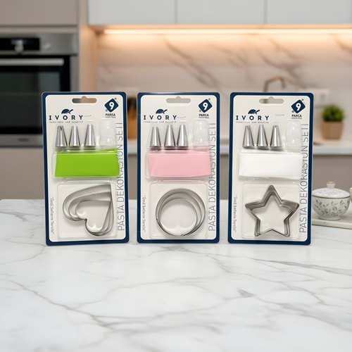 IVORY 9 PARÇA KURABİYE KALIBI PASTA SETİ 240*