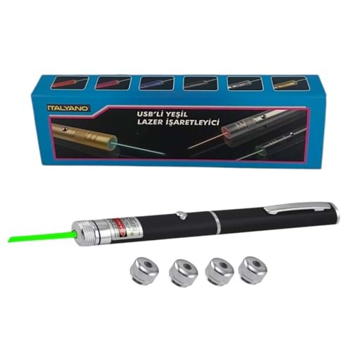 İTALYANO ŞARJLI USB Lİ 5 BAŞLIKLI YEŞİL LAZER İŞARETLEYİCİ *35