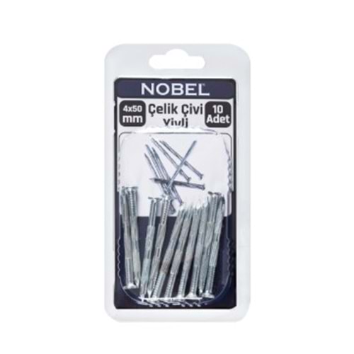 NOBEL FIX ÇELİK ÇİVİ 4 X 50 YİVLİ 10 LU