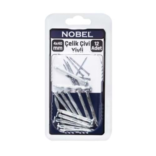 NOBEL FIX ÇELİK ÇİVİ 4 X 40 YİVLİ 12 Lİ