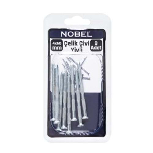 NOBEL FIX ÇELİK ÇİVİ 4 X 60 YİVLİ 8 Lİ