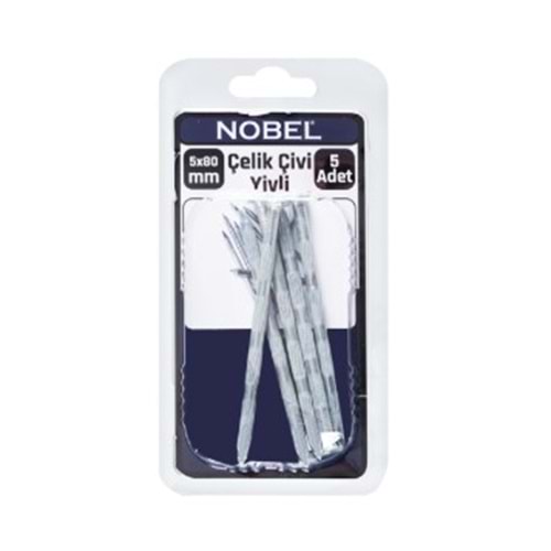 NOBEL FIX ÇELİK ÇİVİ 5 X 80 YİVLİ 5 Lİ 12*